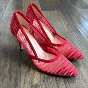 Rampage Shoes High Heels Pump Mesh Suede Pointed Toe Beige Slip On Size 10